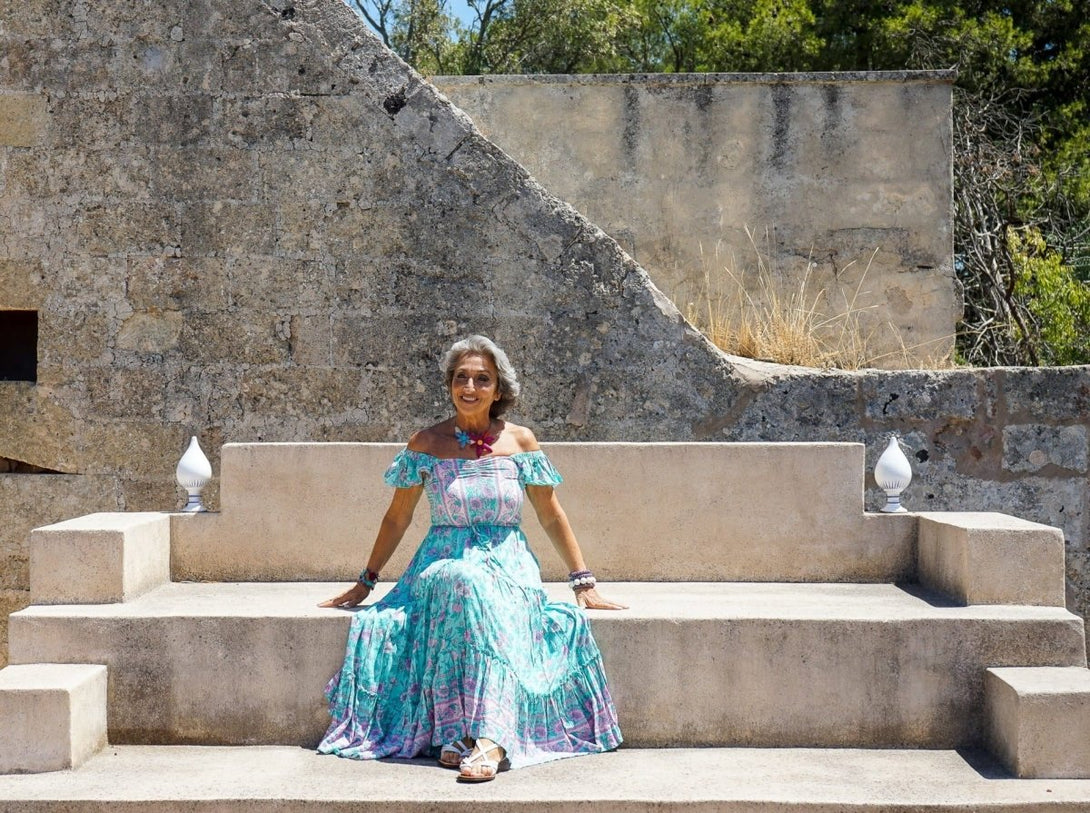 Vestito lungo rayon boho con balza Debora - rosso - Bijondo