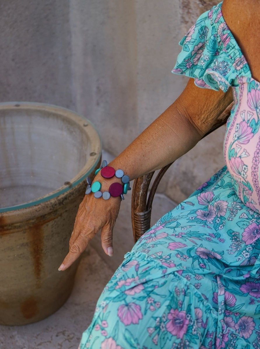 Vestito lungo rayon boho con balza Debora - rosso - Bijondo