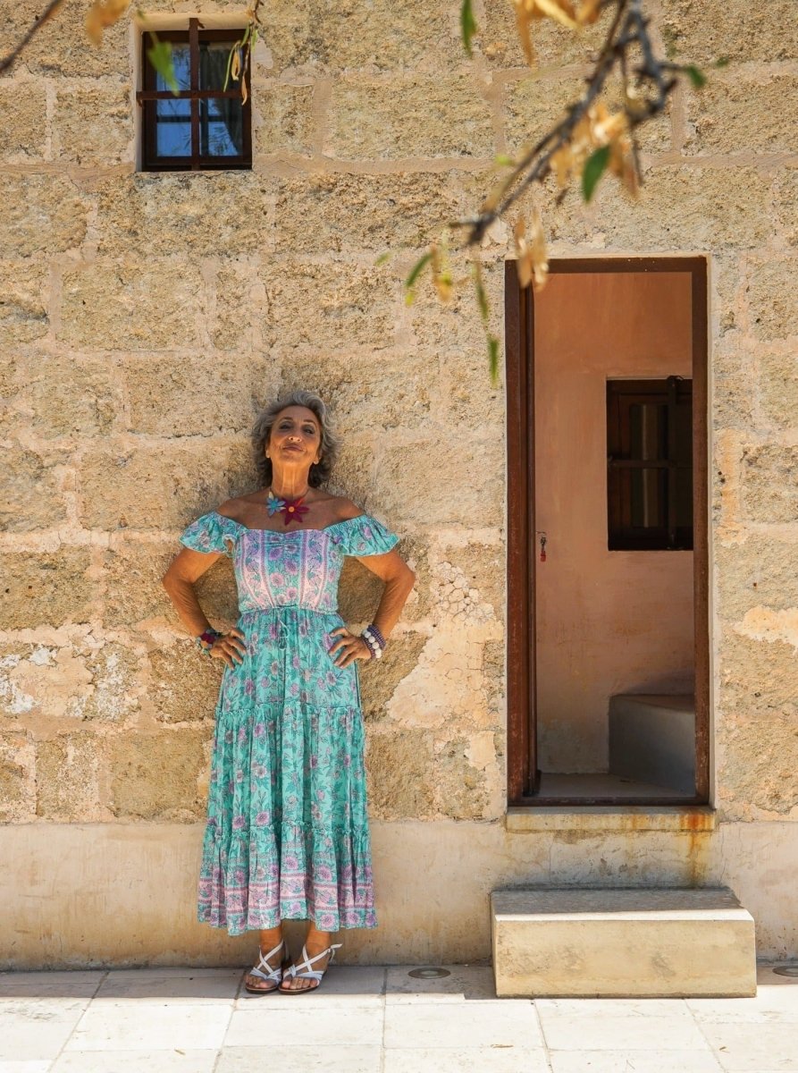 Vestito lungo rayon boho con balza Debora - grigio - Bijondo