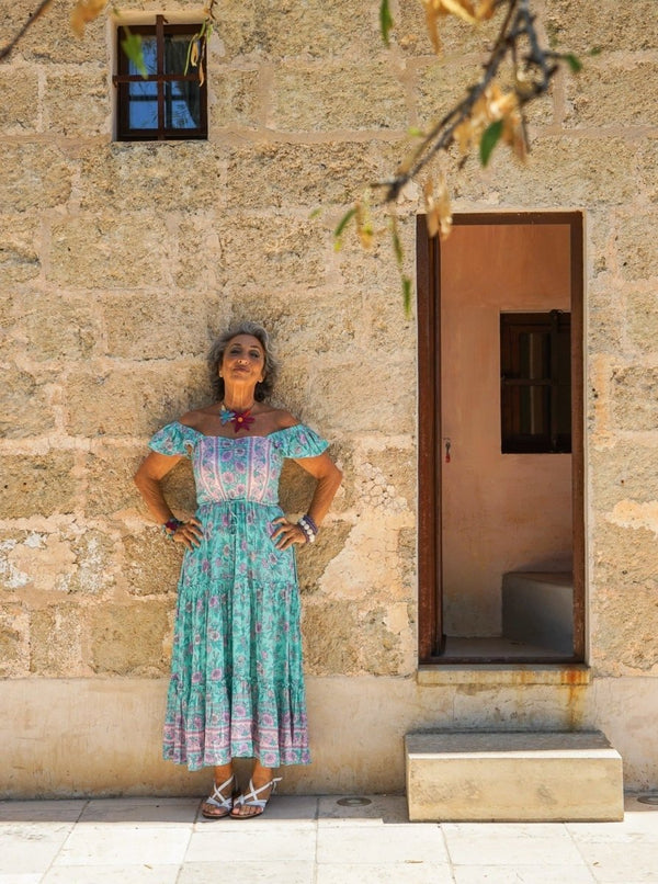 Vestito lungo rayon boho con balza Debora - grigio - Bijondo