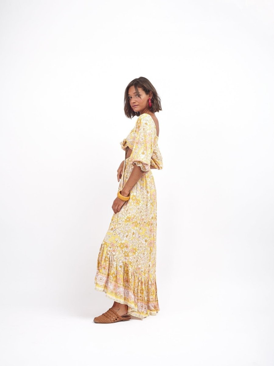 Vestito lungo rayon cut out Liliana - giallo - Bijondo