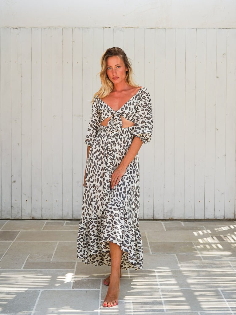 Vestito lungo rayon cut out Liliana - leopardato - Bijondo