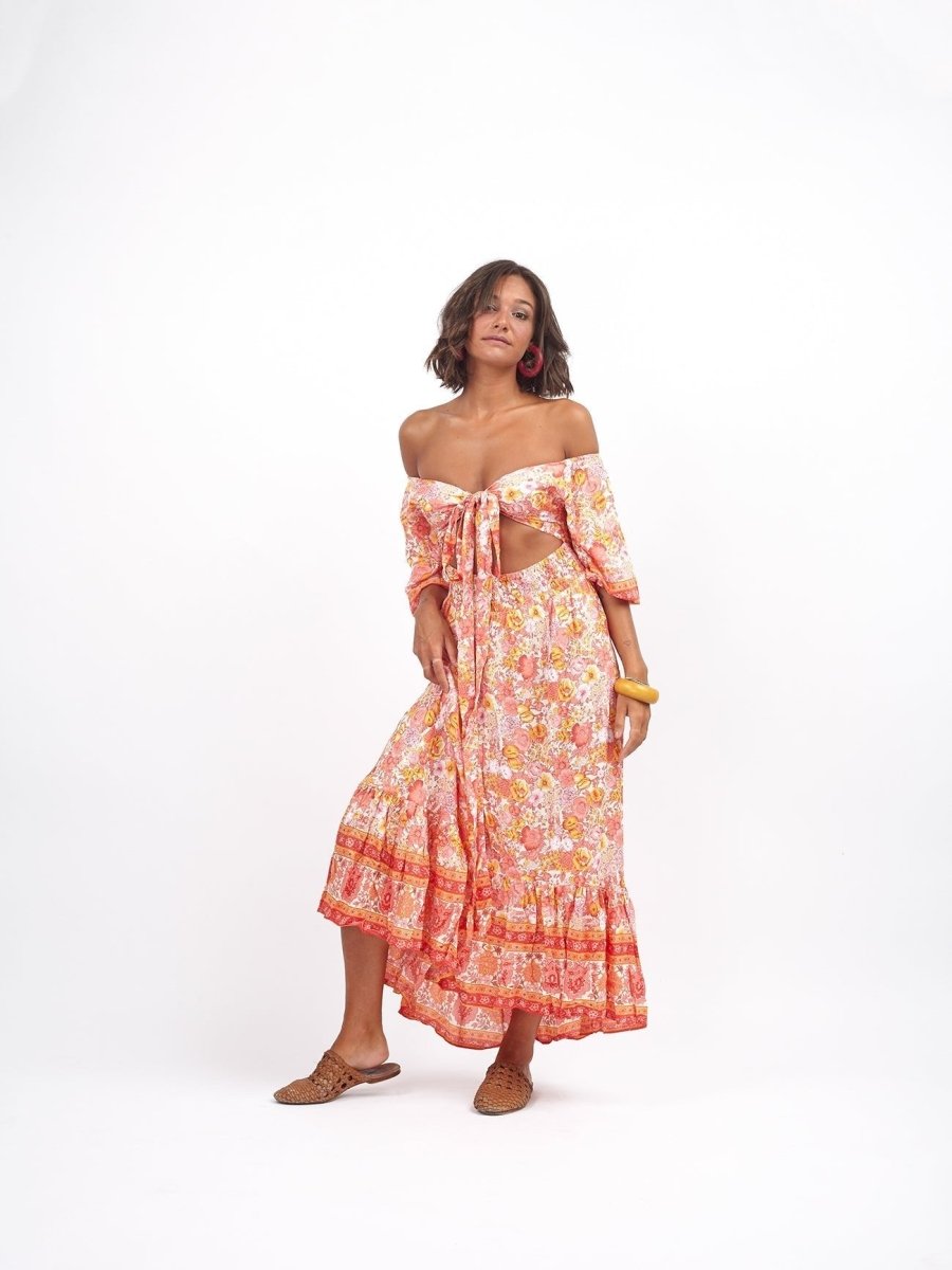 Vestito lungo rayon cut out Liliana - rosso - Bijondo