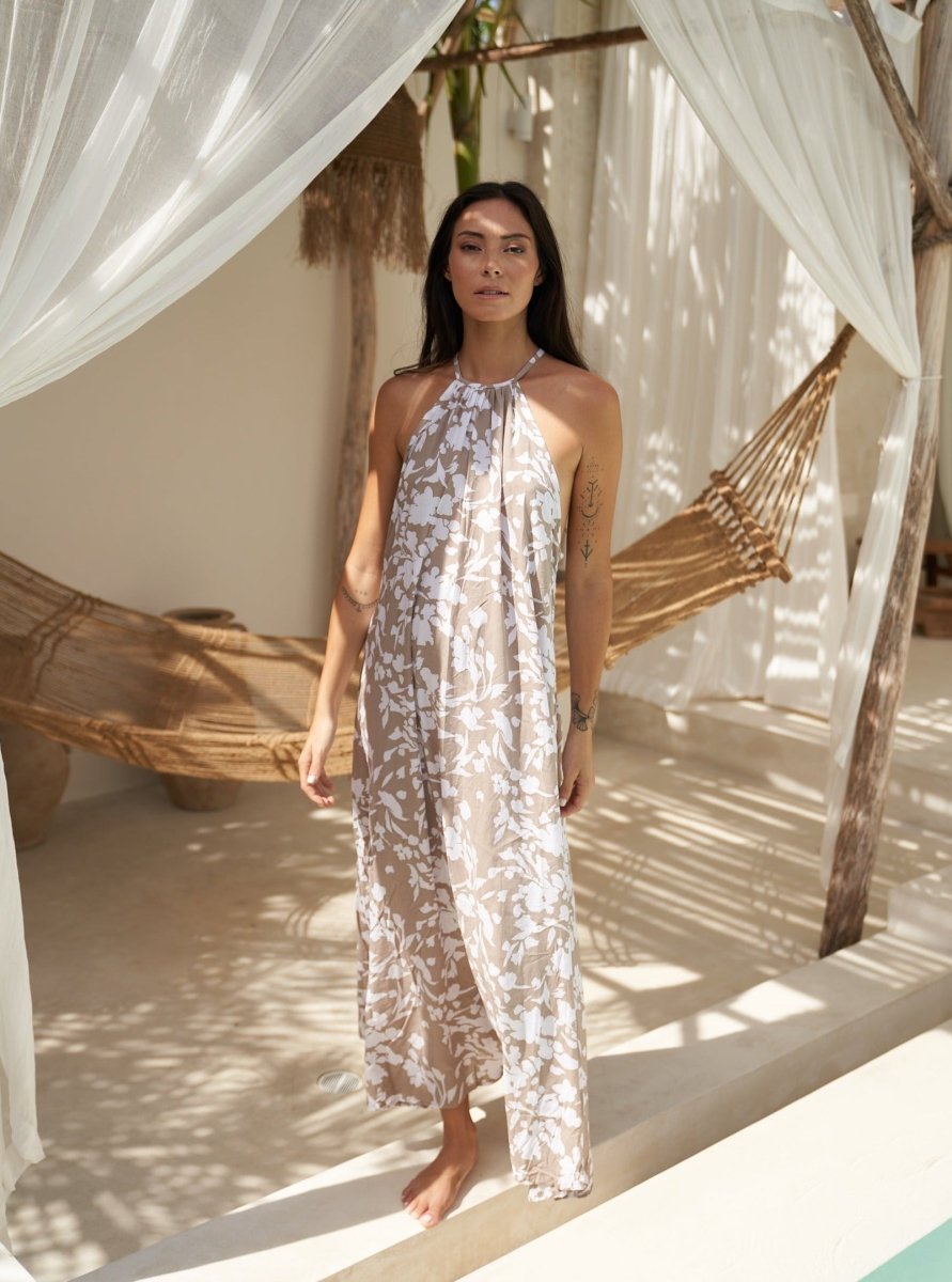 Vestito lungo rayon leggero Steph - taupe - Bijondo