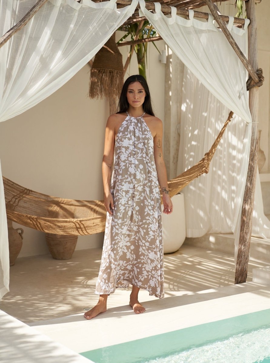 Vestito lungo rayon leggero Steph - taupe - Bijondo