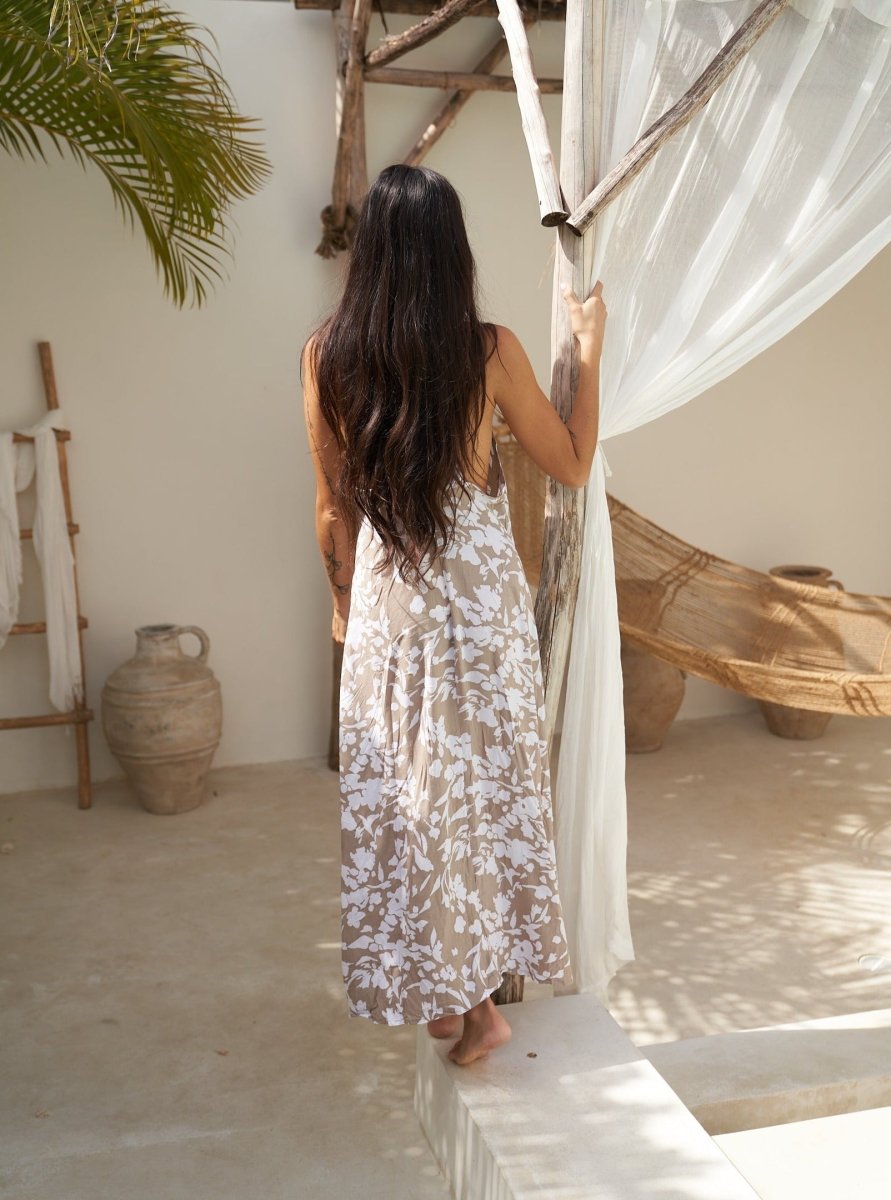 Vestito lungo rayon leggero Steph - taupe - Bijondo
