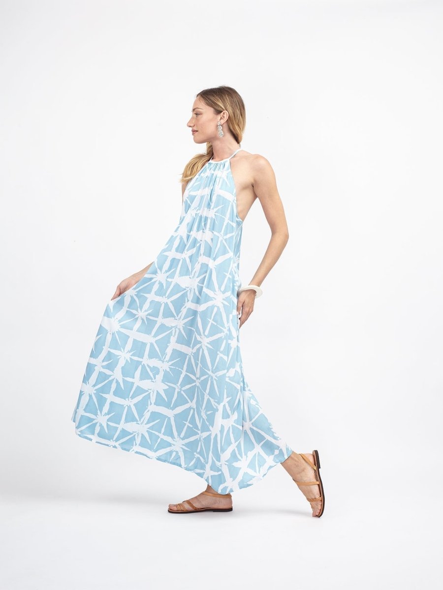 Vestito lungo rayon leggero Steph - celeste - Bijondo