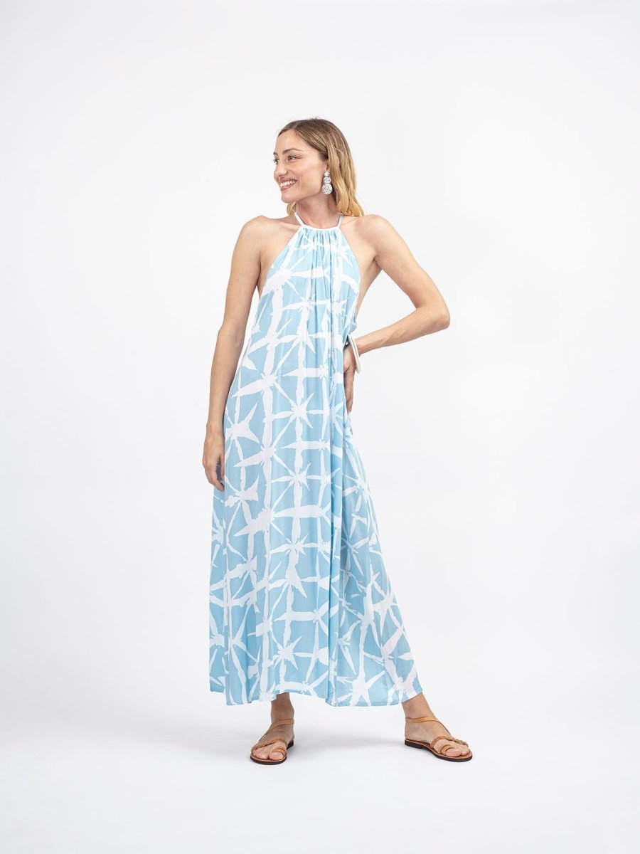 Vestito lungo rayon leggero Steph - celeste - Bijondo