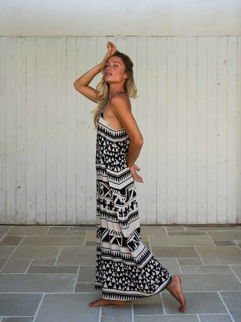 Vestito lungo rayon scollo halter quadrato Sveva - nero - Bijondo