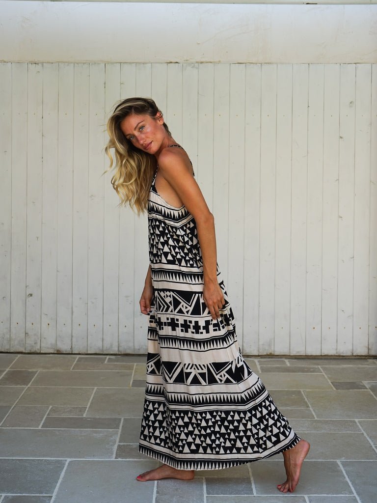 Vestito lungo rayon scollo halter quadrato Sveva - nero - Bijondo