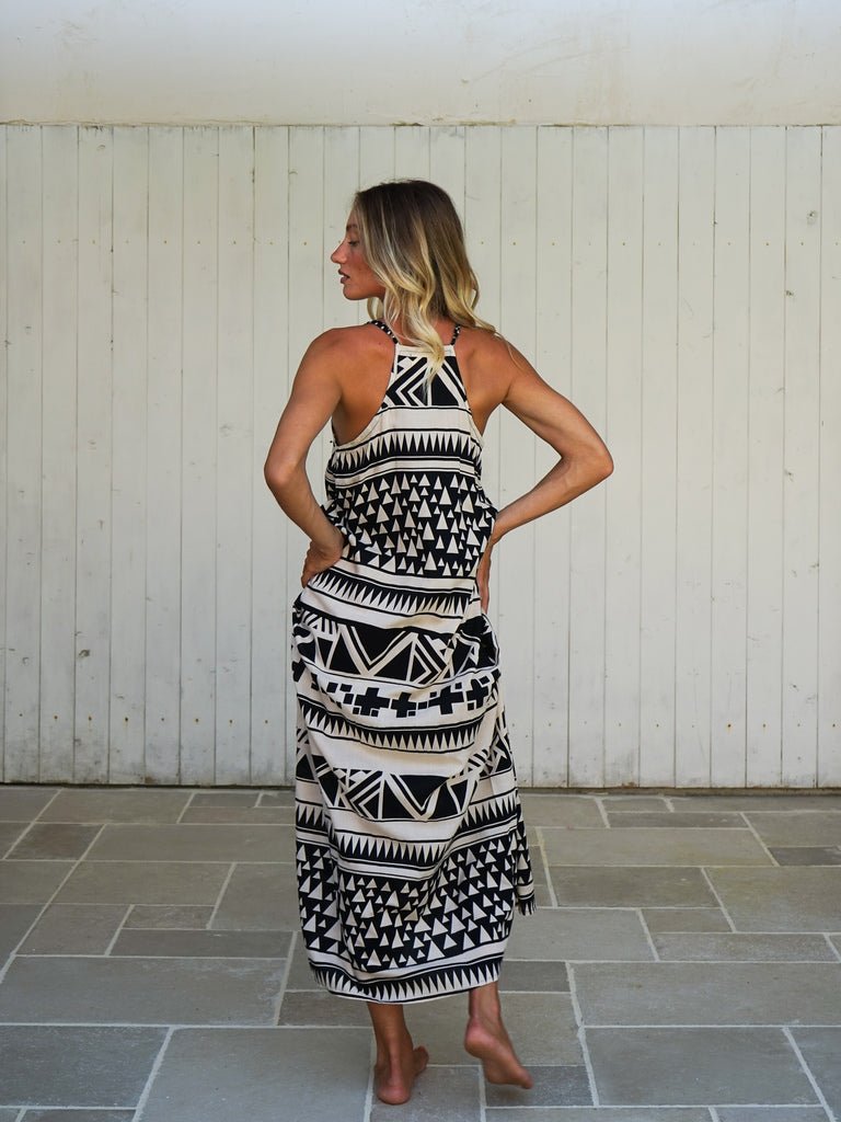 Vestito lungo rayon scollo halter quadrato Sveva - nero - Bijondo