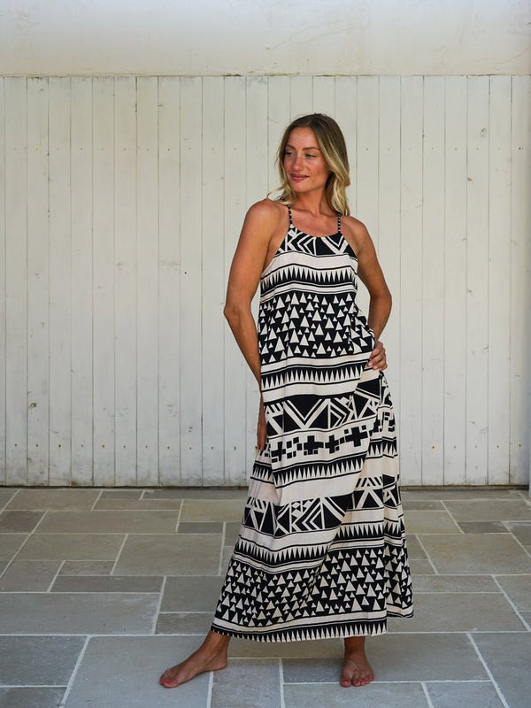 Vestito lungo rayon scollo halter quadrato Sveva - nero - Bijondo