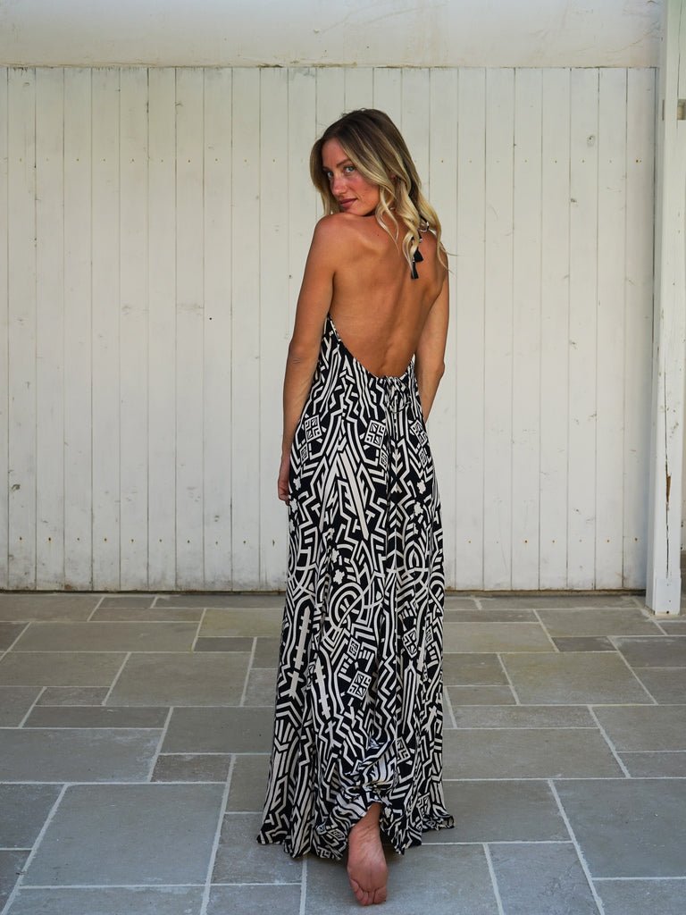 Vestito lungo schiena scoperta rayon Tilde - nero - Bijondo