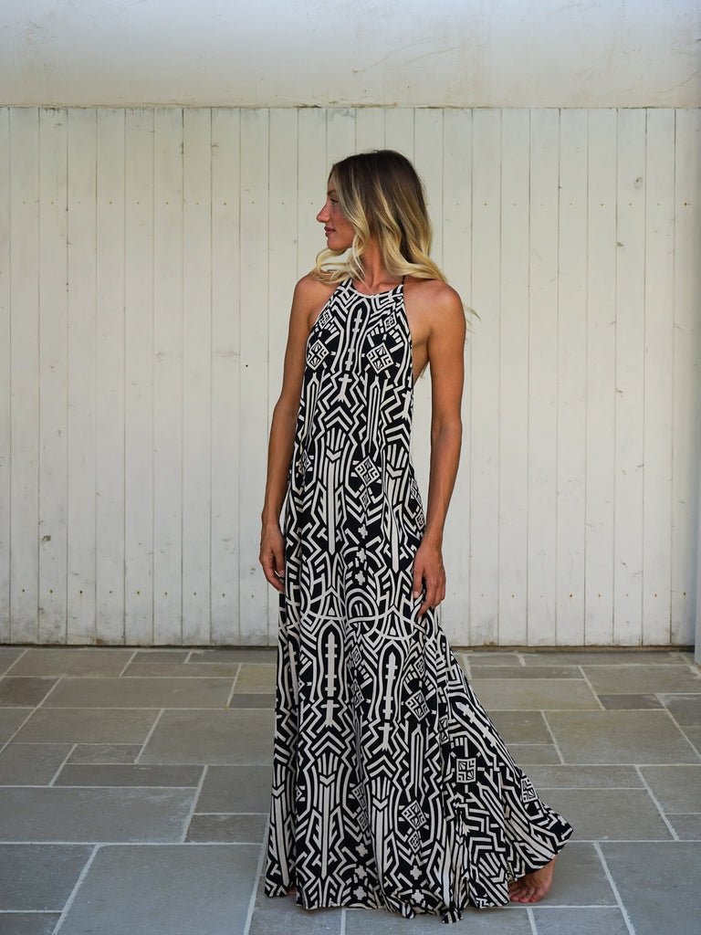 Vestito lungo schiena scoperta rayon Tilde - nero - Bijondo