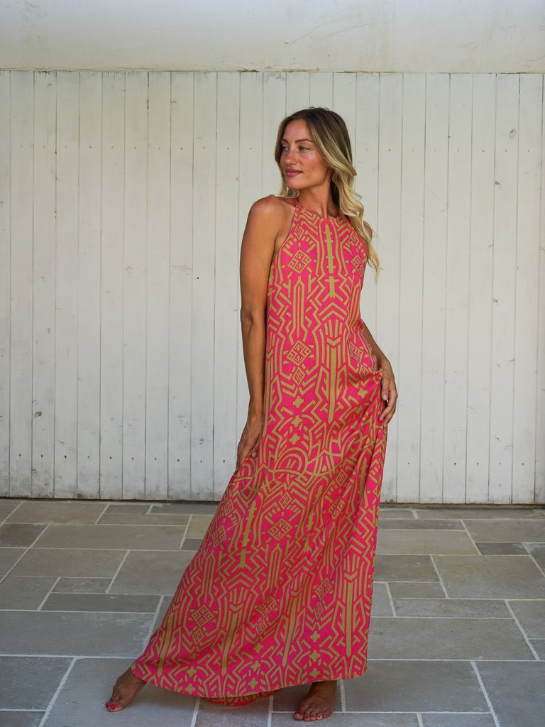 Vestito lungo schiena scoperta rayon Tilde - fucsia - Bijondo