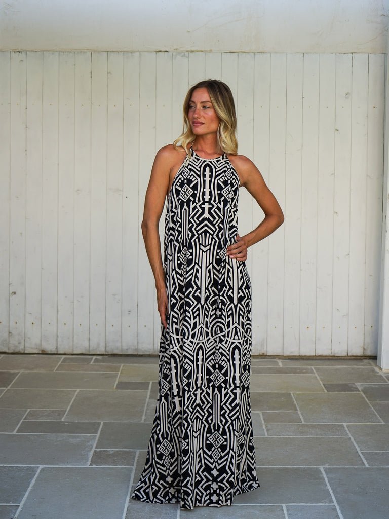 Vestito lungo schiena scoperta rayon Tilde - nero - Bijondo