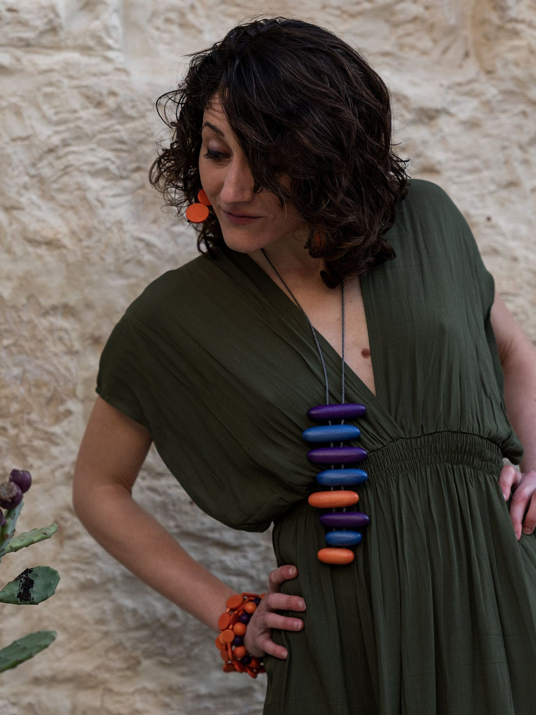 Vestito lungo scollo a V rayon Yulia - terracotta - Bijondo