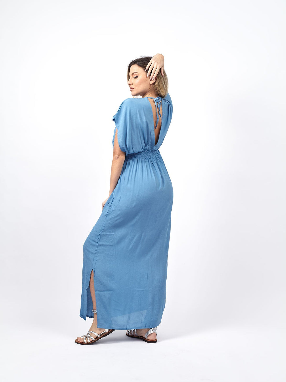 Vestito lungo scollo a V rayon Yulia-terracotta-Bijondo