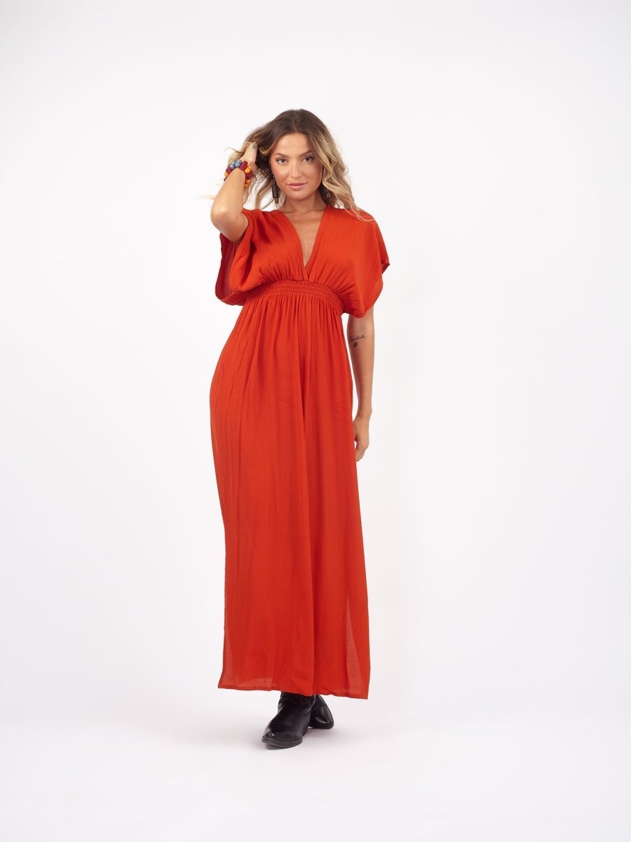 Yulia long V-neck rayon dress – Bijondo