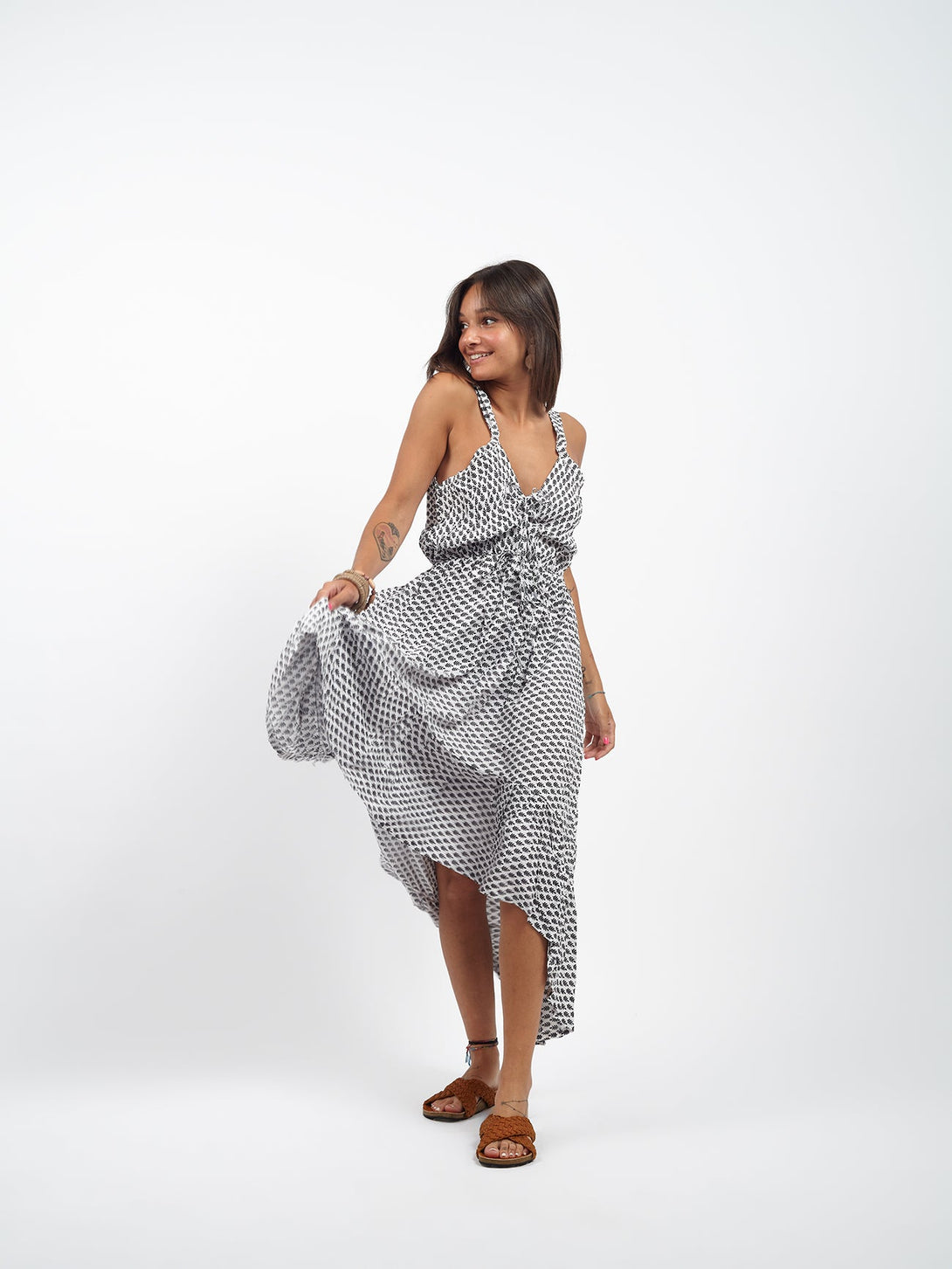 Vestito lungo scollo incrocio Georgine-bianco-taglia unica-Bijondo