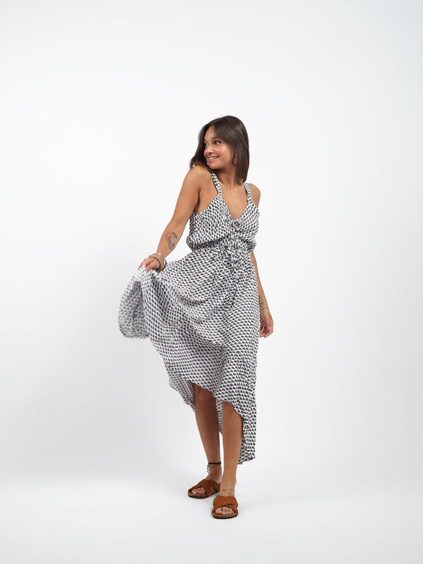 Vestito lungo scollo incrocio Georgine-bianco-taglia unica-Bijondo