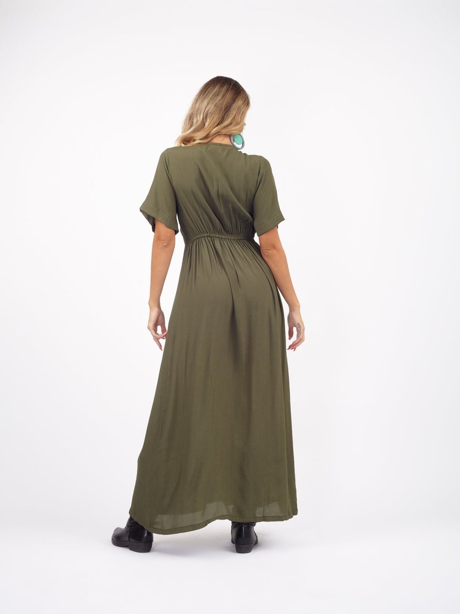 Vestito lungo scollo modellabile con fusciacca Kris - verde - Bijondo