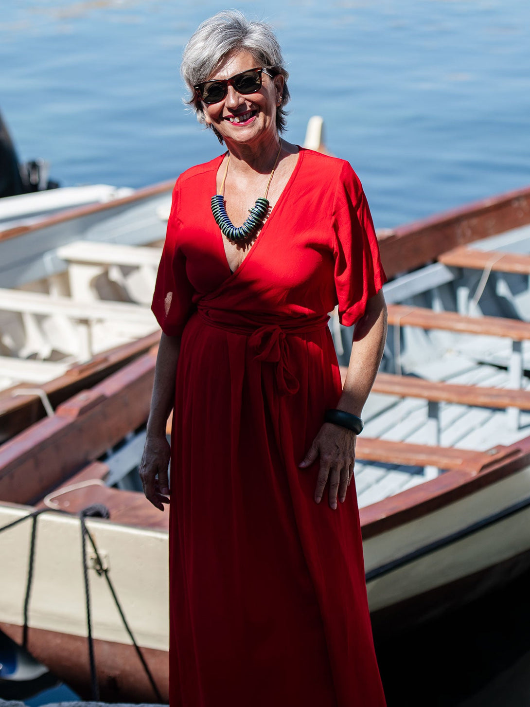 Vestito lungo scollo modellabile con fusciacca Kris-magenta-S-M-Bijondo