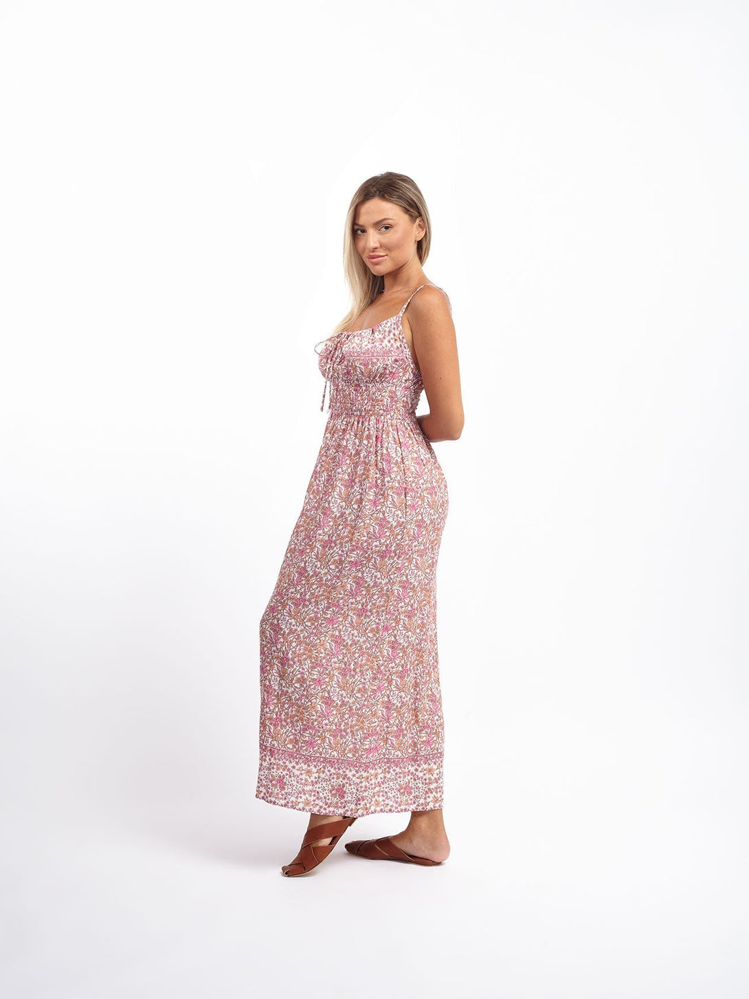 Vestito lungo bretelle Claire-rosa-S-M-Bijondo