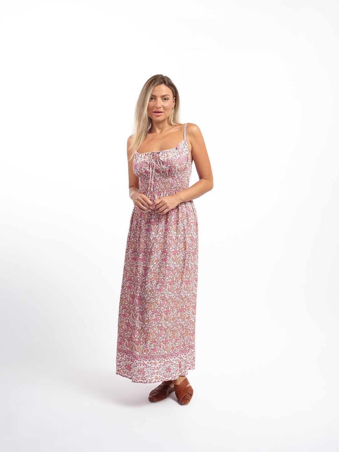 Vestito lungo bretelle Claire-rosa-S-M-Bijondo