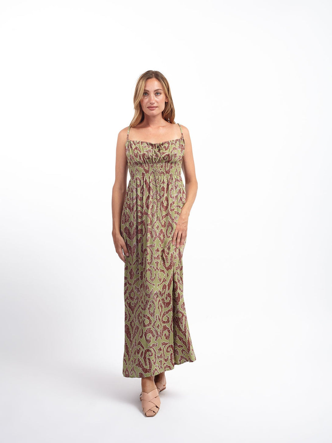 Vestito lungo scollo morbido rayon Claire-verde-S-M-Bijondo