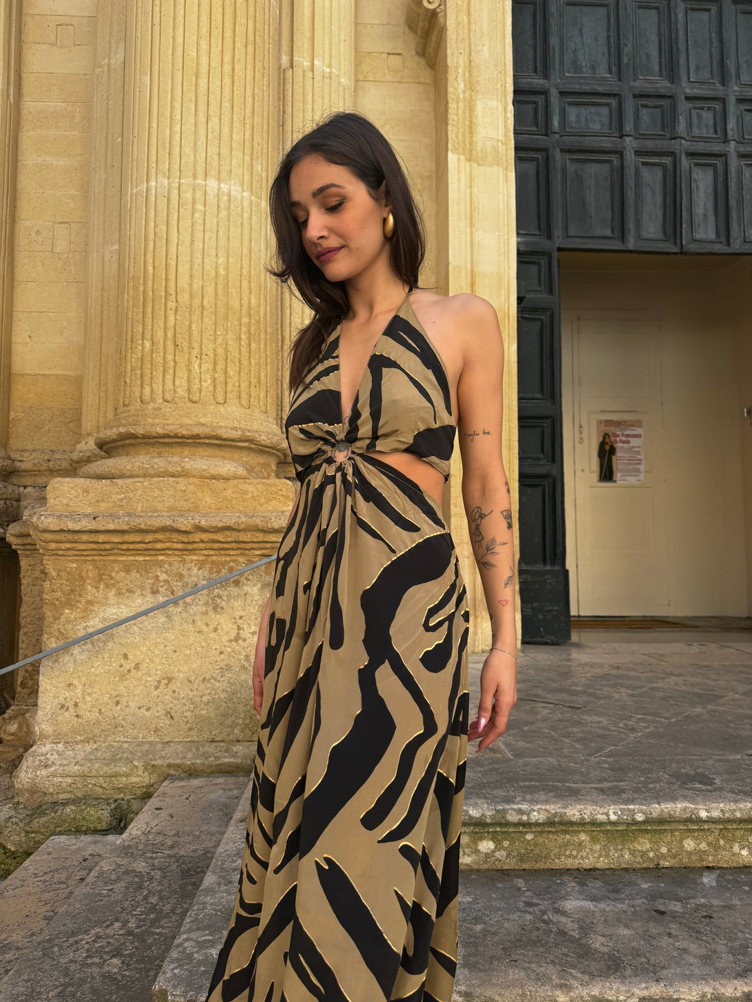 Vestito lungo seta Demi cut-out metallic-Vestito-WhyY-Bijondo