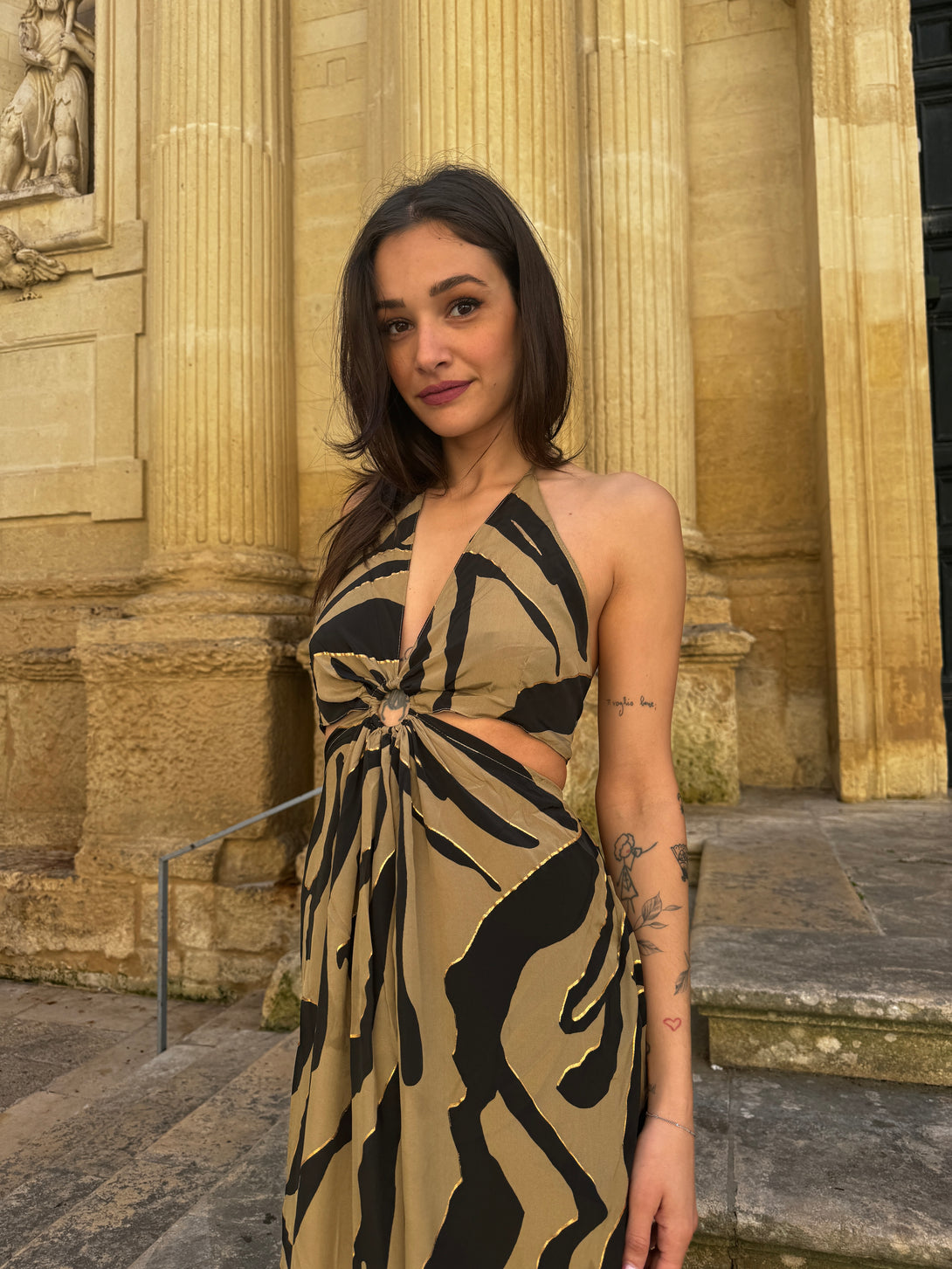 Vestito lungo seta Demi cut-out metallic-Vestito-WhyY-Tortora-taglia unica-Bijondo