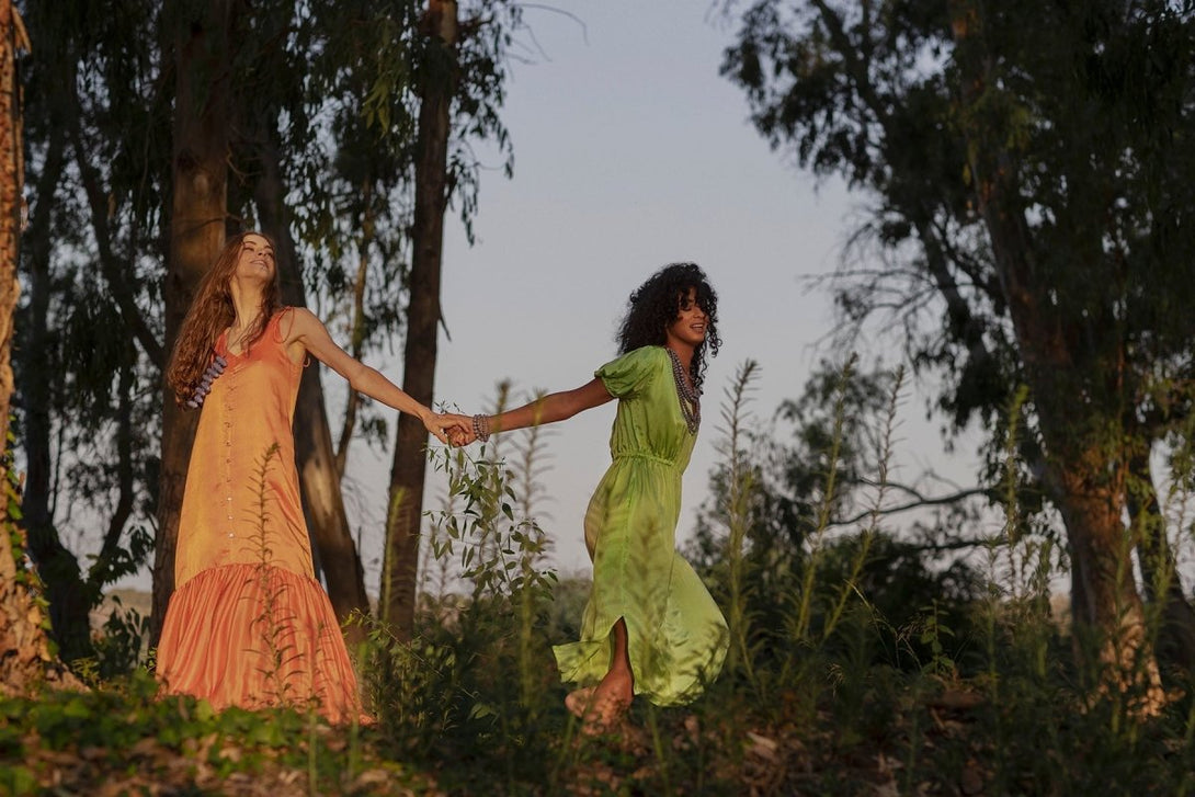 Vestito lungo seta Rukiya - verde - Bijondo