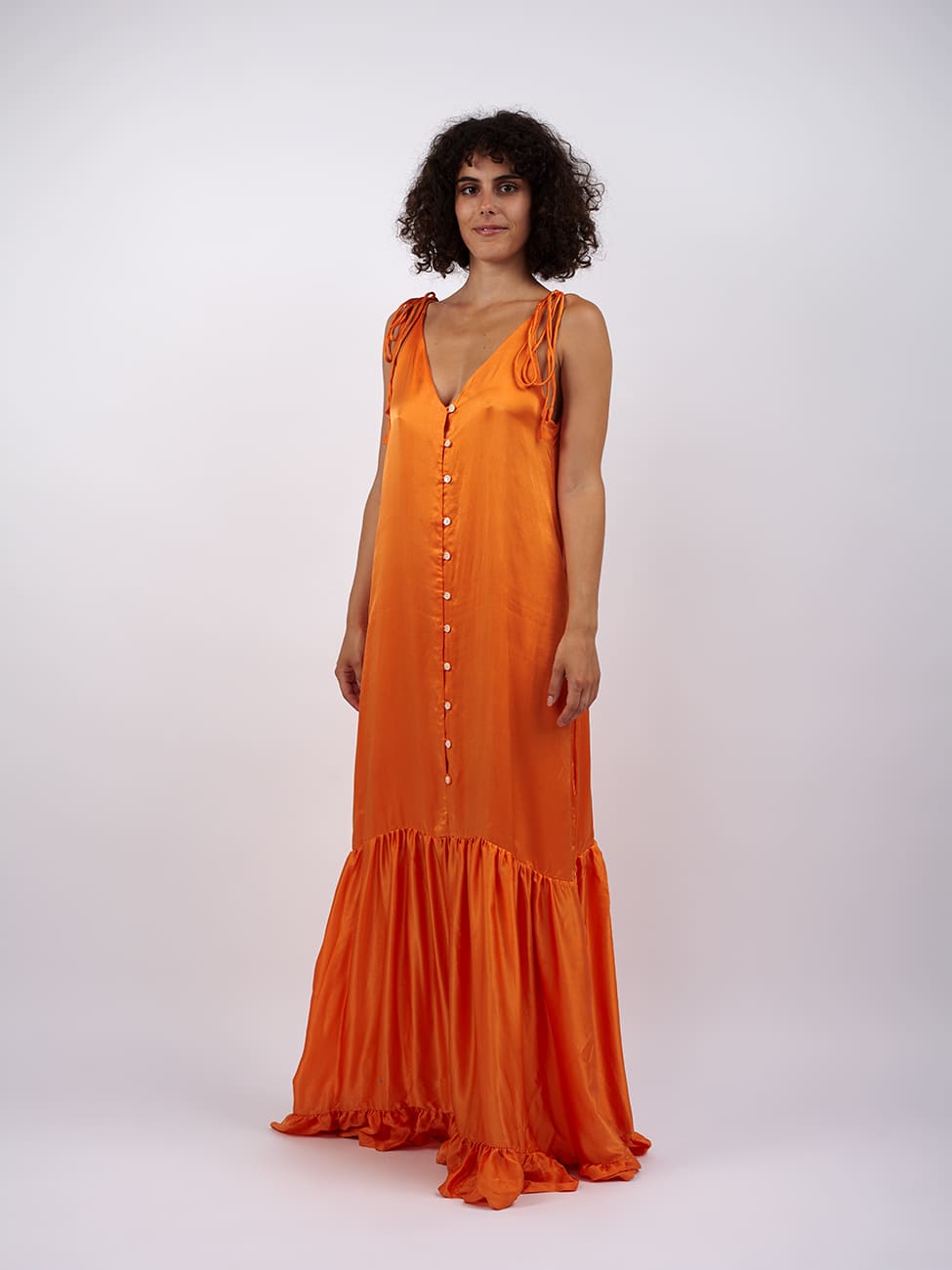 Vestito lungo seta Rukiya - arancione - Bijondo