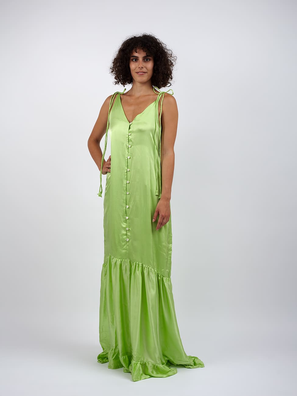 Vestito lungo seta Rukiya - verde - Bijondo