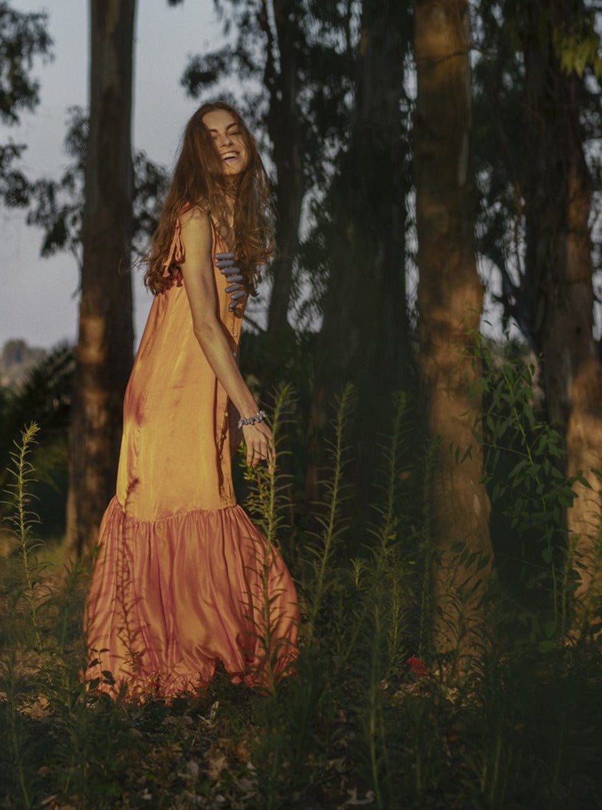 Vestito lungo seta Rukiya - verde - Bijondo