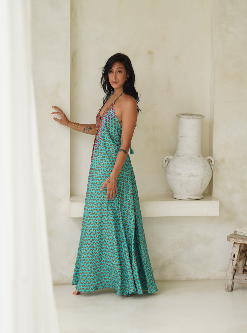 Cleopatra gold band long silk dress – Bijondo