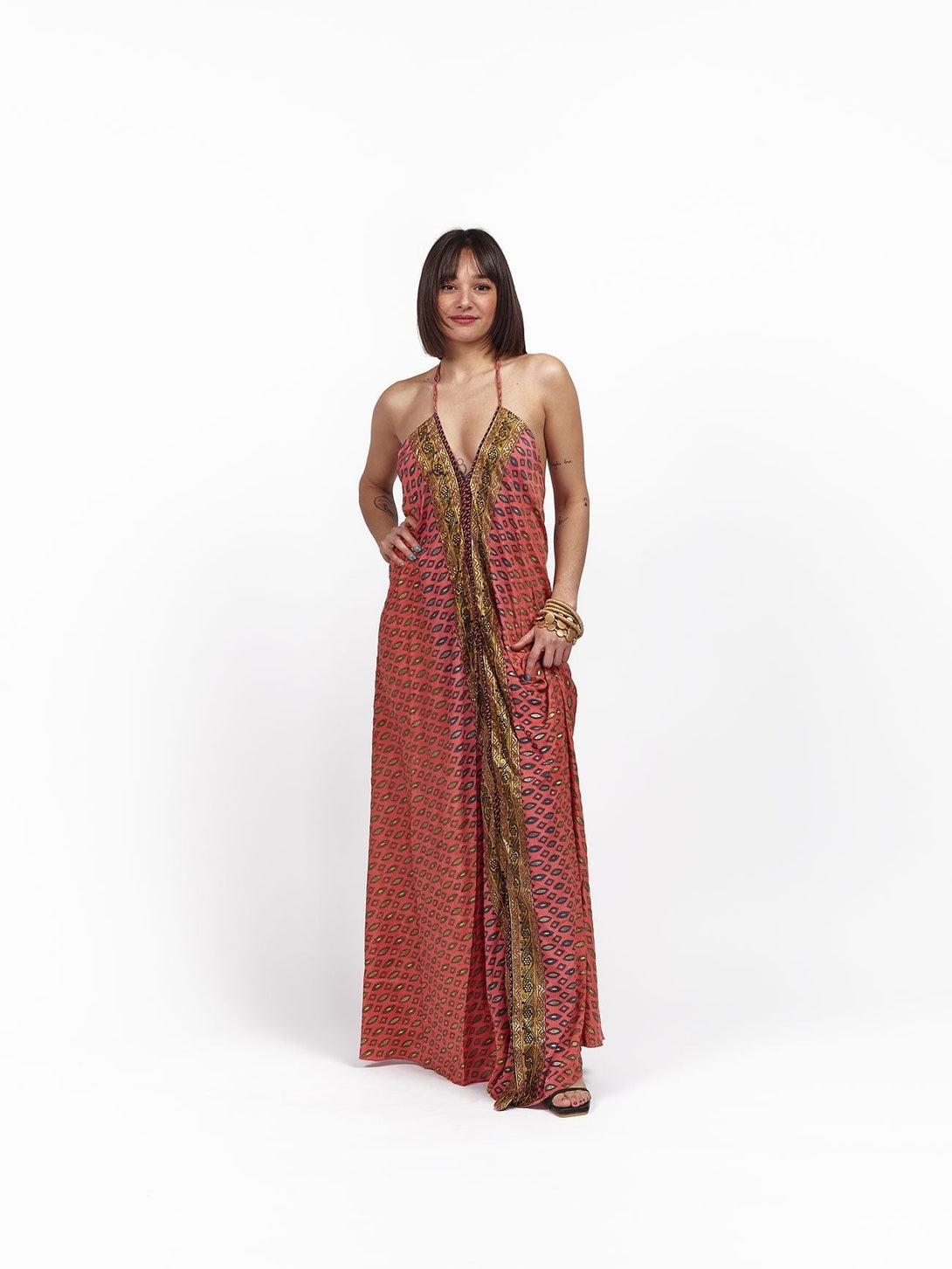 Cleopatra gold band long silk dress – Bijondo Cleopatra gold band long silk dress – Bijondo