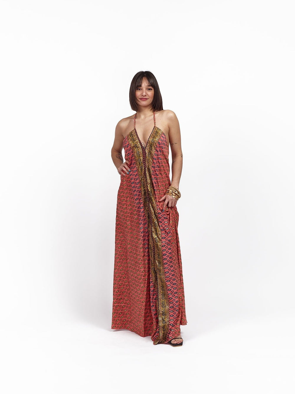 Cleopatra gold band long silk dress – Bijondo