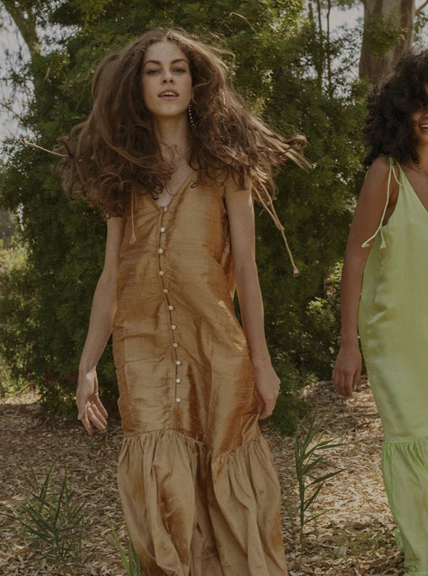 Vestito lungo seta grezza Rukiya - XS-S - Bijondo