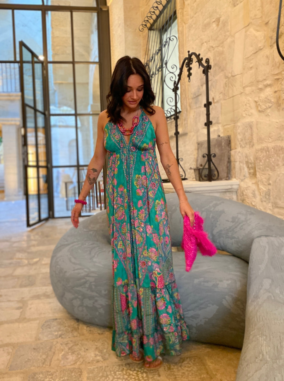 Vestito lungo seta open back Nina-Vestito-WhyY-Bijondo