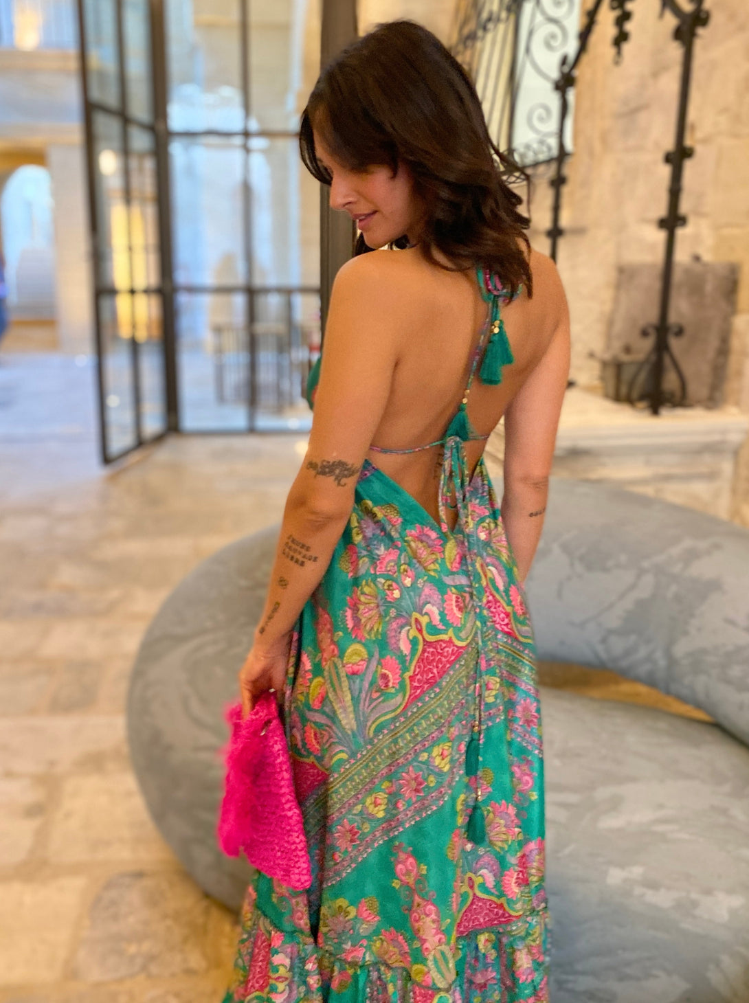 Vestito lungo seta open back Nina-Vestito-WhyY-Bijondo