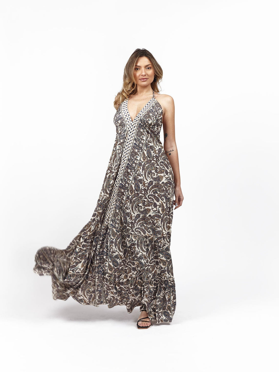 Vestito lungo seta open back Nina - blu - Bijondo