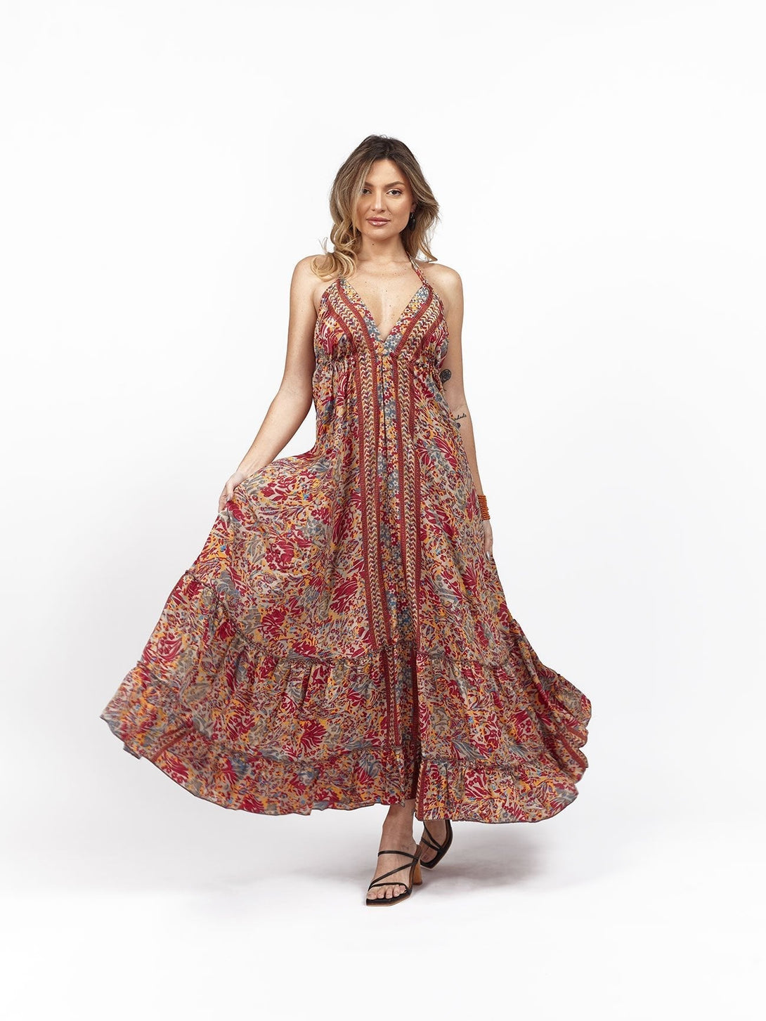 Vestito lungo seta open back Nina - magenta - Bijondo