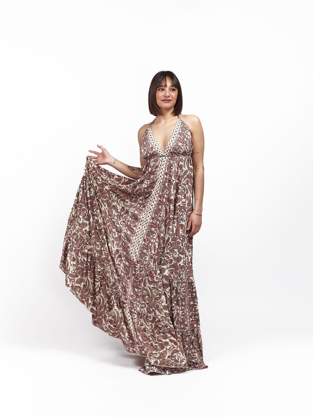 Vestito lungo seta open back Nina - rosa - Bijondo