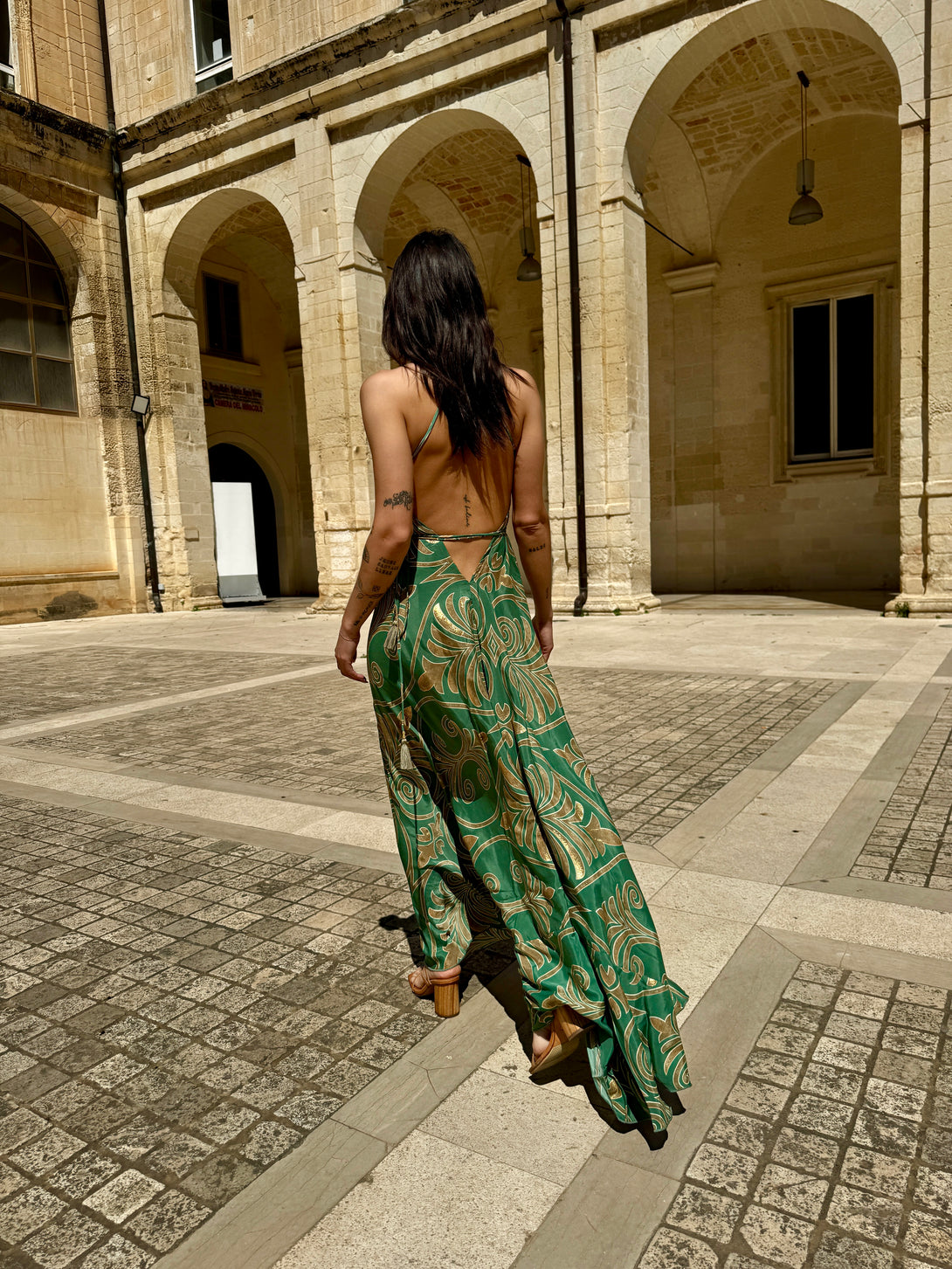 Vestito lungo seta open back Patty metallic-Vestito-WhyY-Bijondo