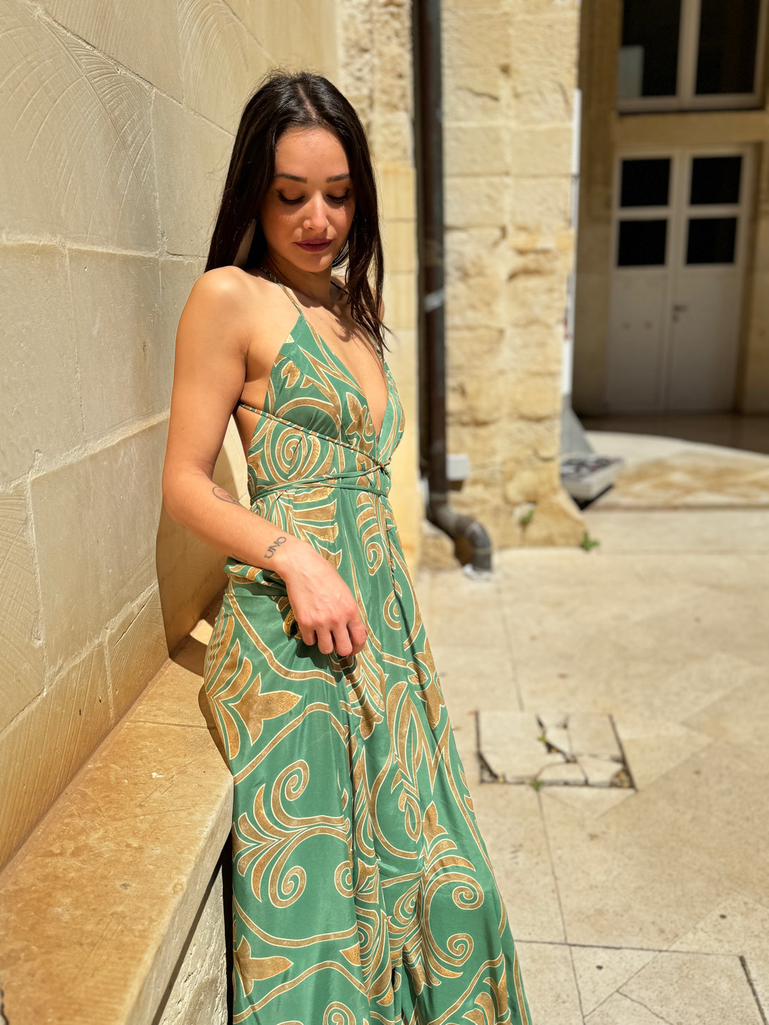 Vestito lungo seta open back Patty metallic-Vestito-WhyY-Bijondo