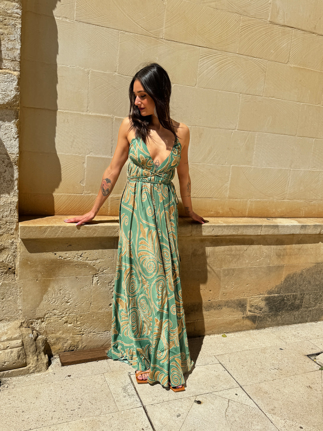 Vestito lungo seta open back Patty metallic-Vestito-WhyY-Bijondo