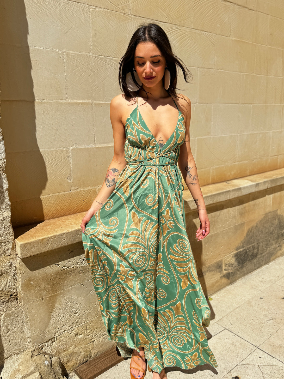 Vestito lungo seta open back Patty metallic-Vestito-WhyY-Bijondo