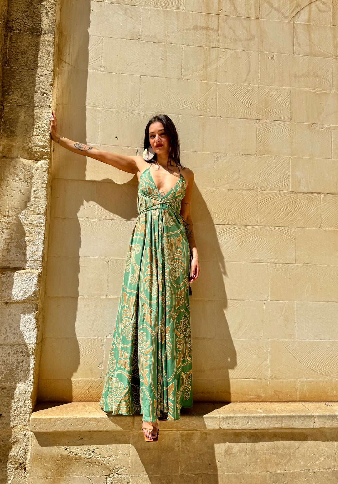 Vestito lungo seta open back Patty metallic-Vestito-WhyY-Bijondo